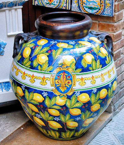 Ceramic Vase with Lemon Drawing Handmade Ceramic Vase Italian Ceramics Vase Hand Painted Vase