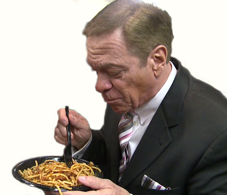 Joe Piscopo enjoys a quiet moment with some Pasta con Sardi in New Orleans on St. Joseph’s Day.