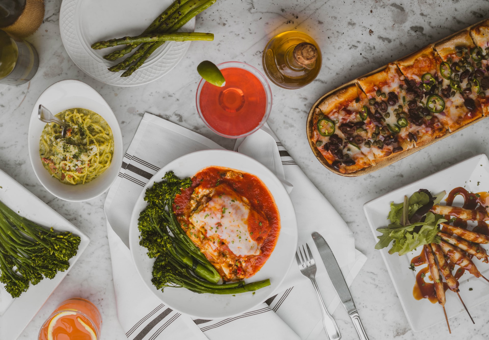 Italian food on a dinner party table