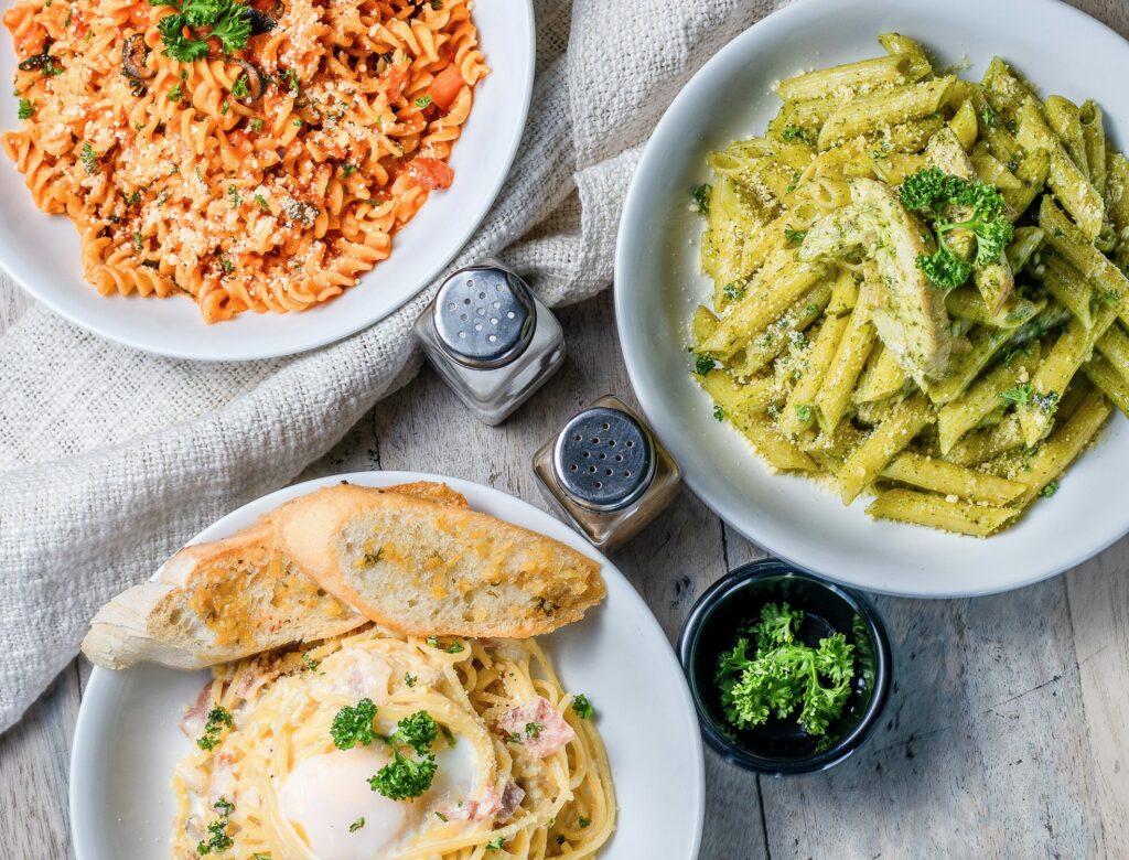 three dishes with Italian food